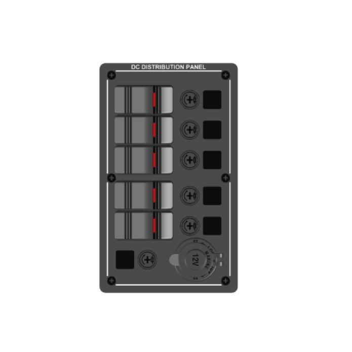 12V / 24V Aluminium Switch Panel 5 Gang + 12V Power Socket, IP65 Rated – BlueFusion - 4Boats