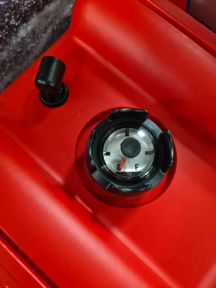 Close-up of MidlandMarine 22-liter outboard fuel tank with fuel gauge and cap details