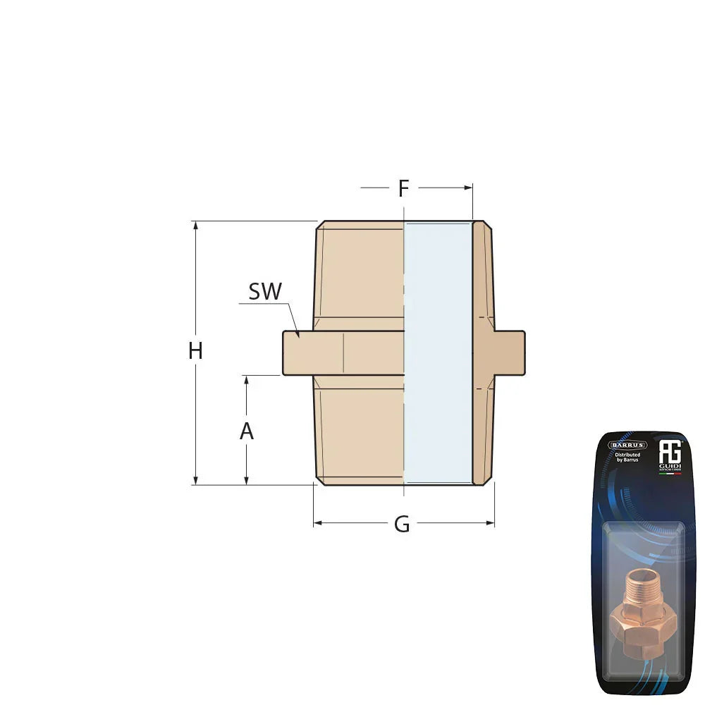 Guidi Brass Nipple M-M 1 in (25.4 mm) BSPT | 4Boats