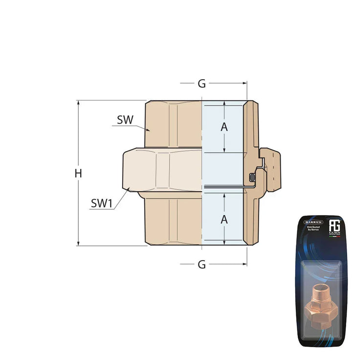 Guidi Brass Union F-F Tapered Seat & O-Ring 1¼ in Retail Pack | 4Boats
