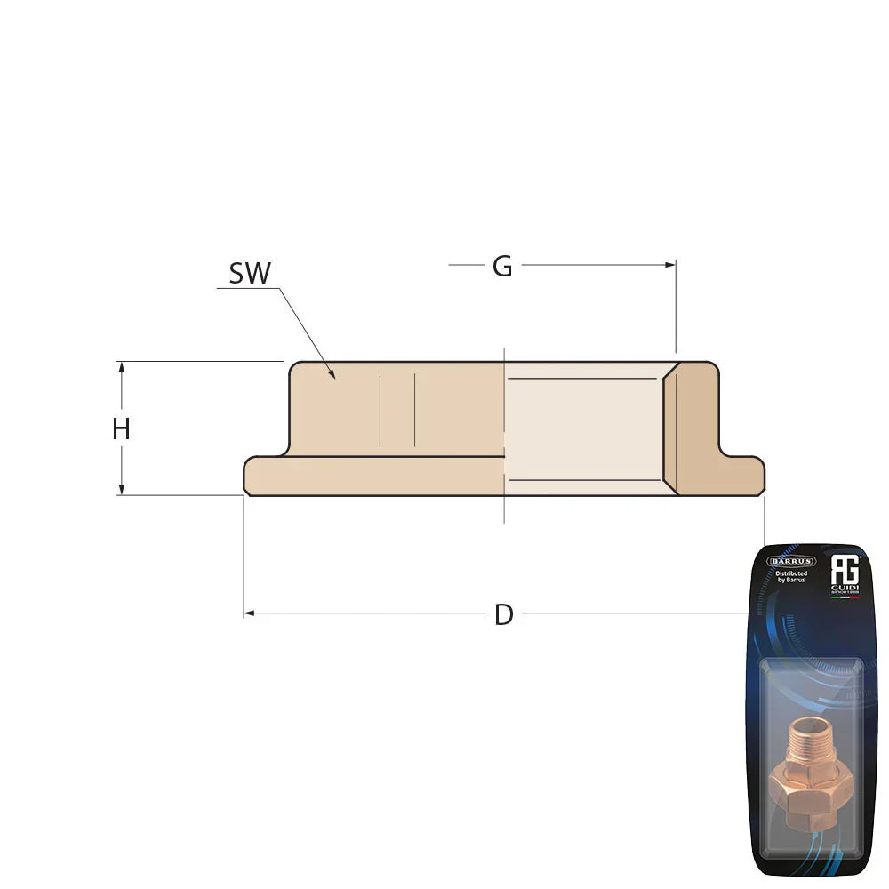 Guidi Brass Flanged Lock Nut 3/4 in - Retail Pack | 4Boats