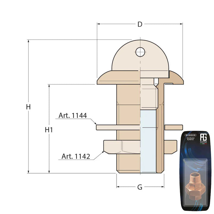 Guidi Brass Thru-Bilge Outlet w/ Plug 3/4 in x 66 mm | 4Boats