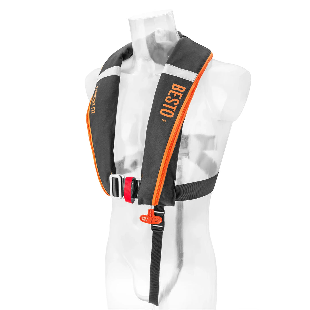 Besto Comfortfit 180N Auto/Harness Lifejacket Black/Orange | 4Boats
