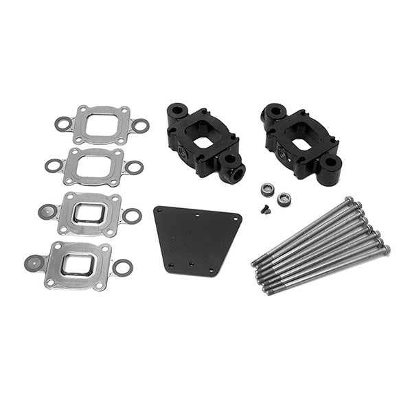 Mechanical parts including gaskets, brackets, and bolts on a white background