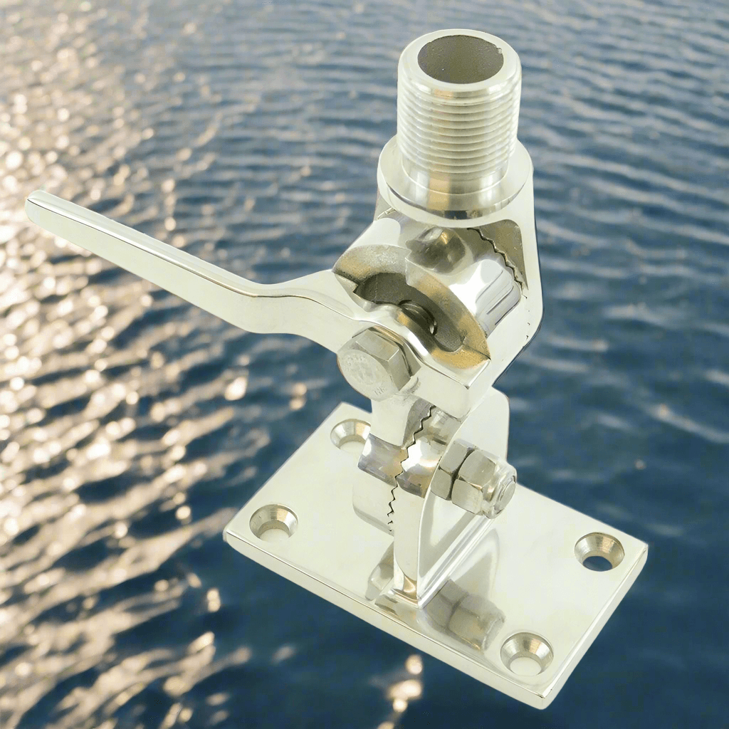 Adjustable Stainless Steel VHF Antenna Base and Surface Mount 4 Way Swivel - 4Boats