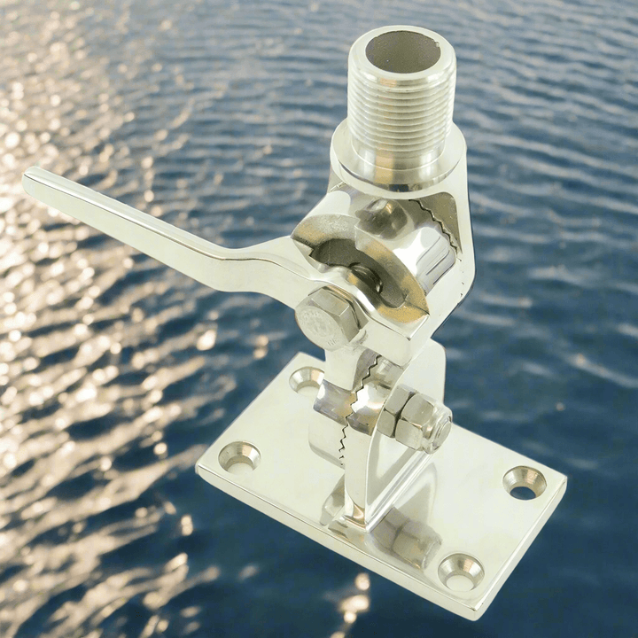 Adjustable Stainless Steel VHF Antenna Base and Surface Mount 4 Way Swivel - 4Boats