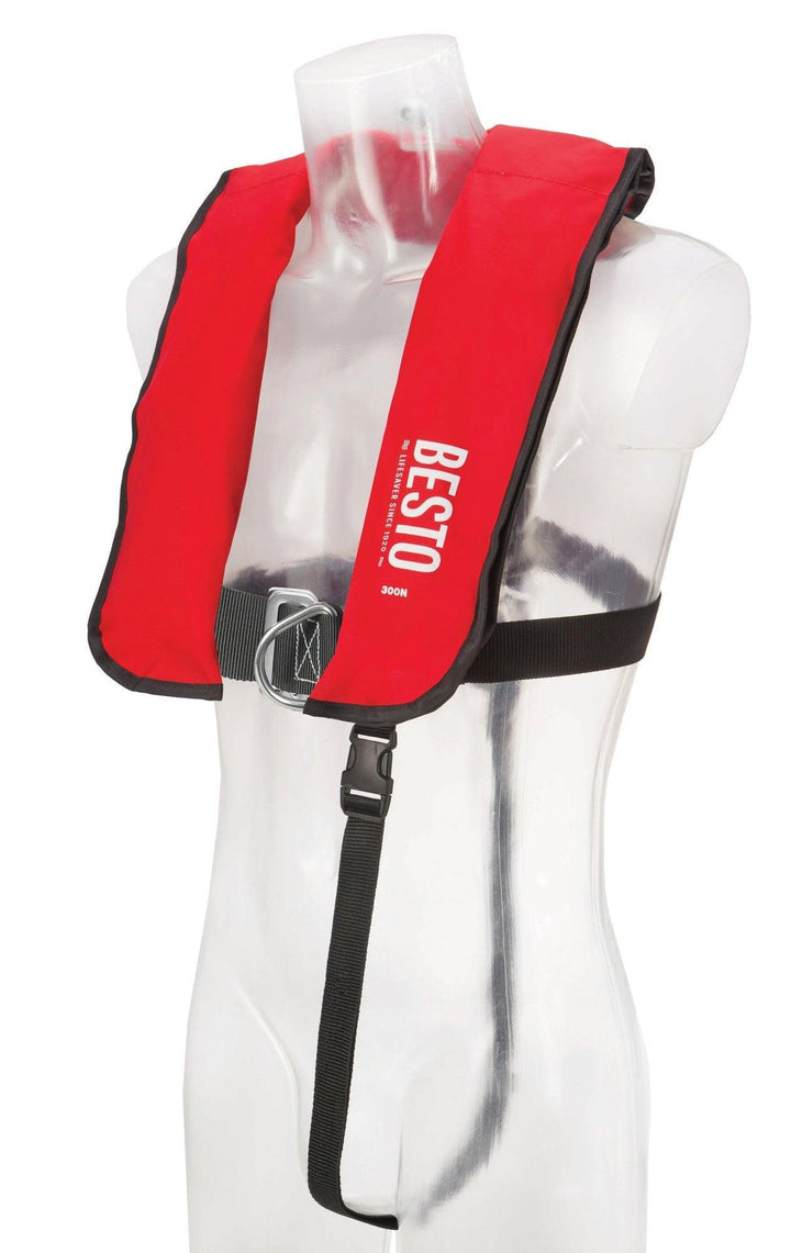 Besto Inflatable Automatic 300N Commercial Lifejacket 300N 40+kg Adult, in Navy, Red or Black - 4Boats