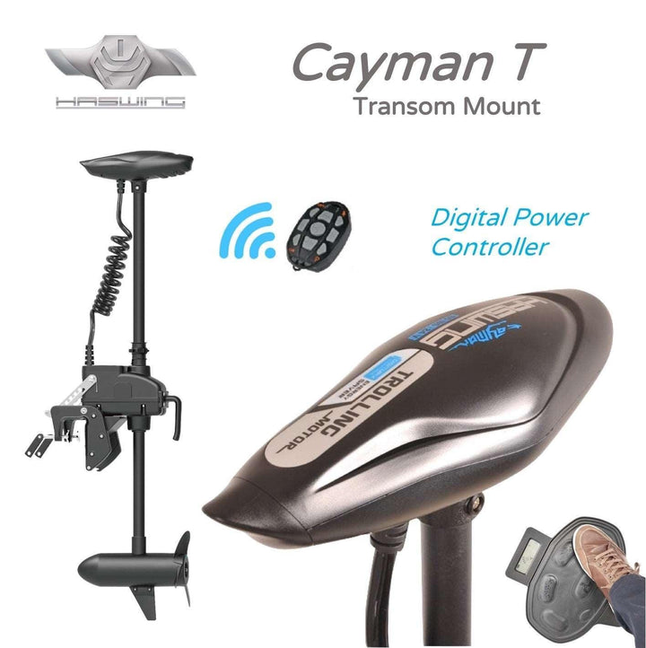 HASWING Cayman T, Transom Mount Electric Outboard Trolling Motor, Wireless Controller - 4Boats