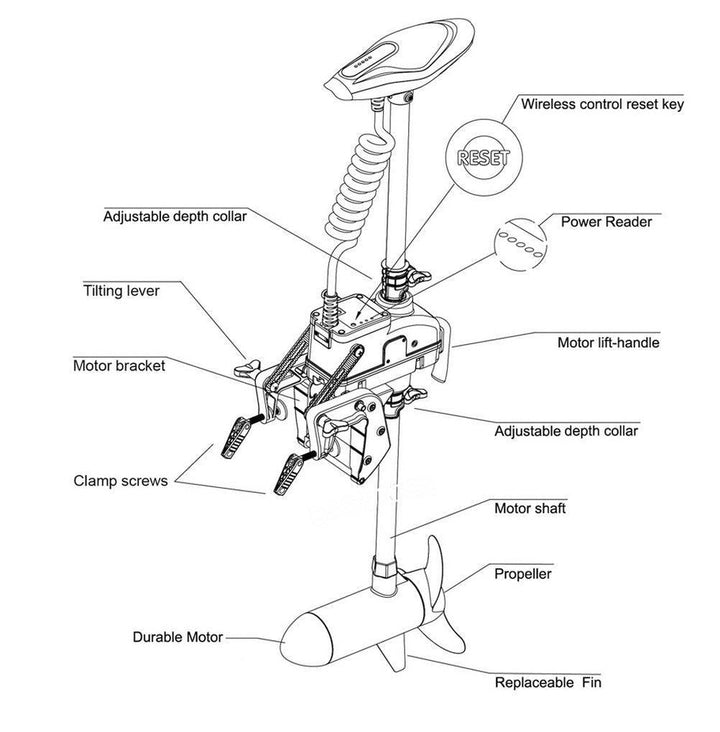 HASWING Cayman T, Transom Mount Electric Outboard Trolling Motor, Wireless Controller - 4Boats