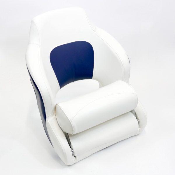 Premium Captain’s Bucket Flip-Up Bolster Seat – White/Blue Style - 4Boats