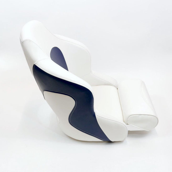 Premium Captain’s Bucket Flip-Up Bolster Seat – White/Blue Style - 4Boats