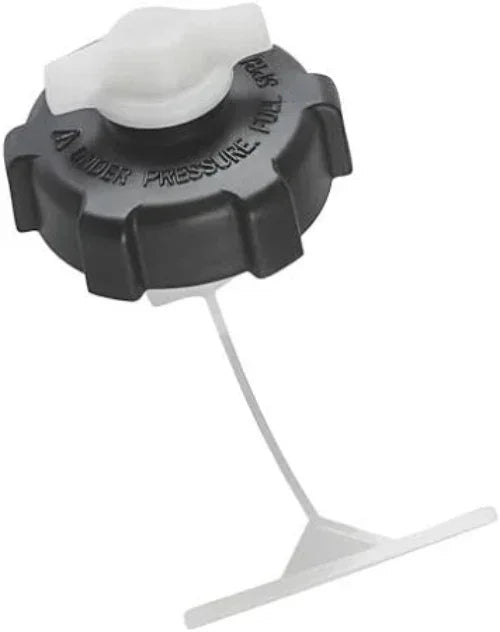 Black pressure cap on a white stand with a white background