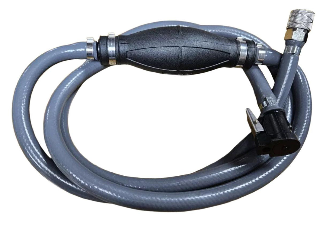 MidlandMarine Suzuki compatible fuel tank line with a gray hose and nozzle for efficient fuel transfer