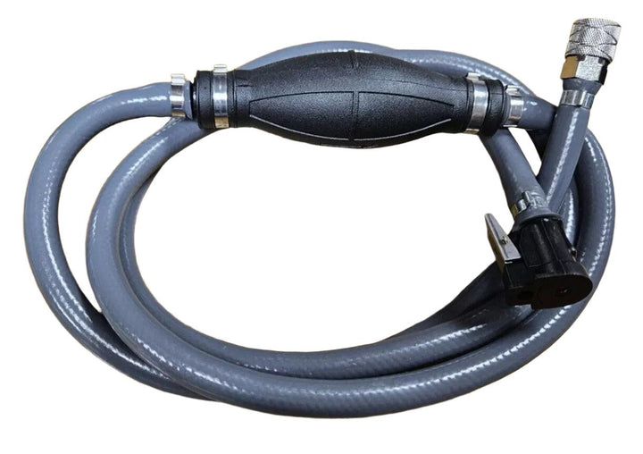MidlandMarine Suzuki compatible fuel tank line with a gray hose and nozzle for efficient fuel transfer