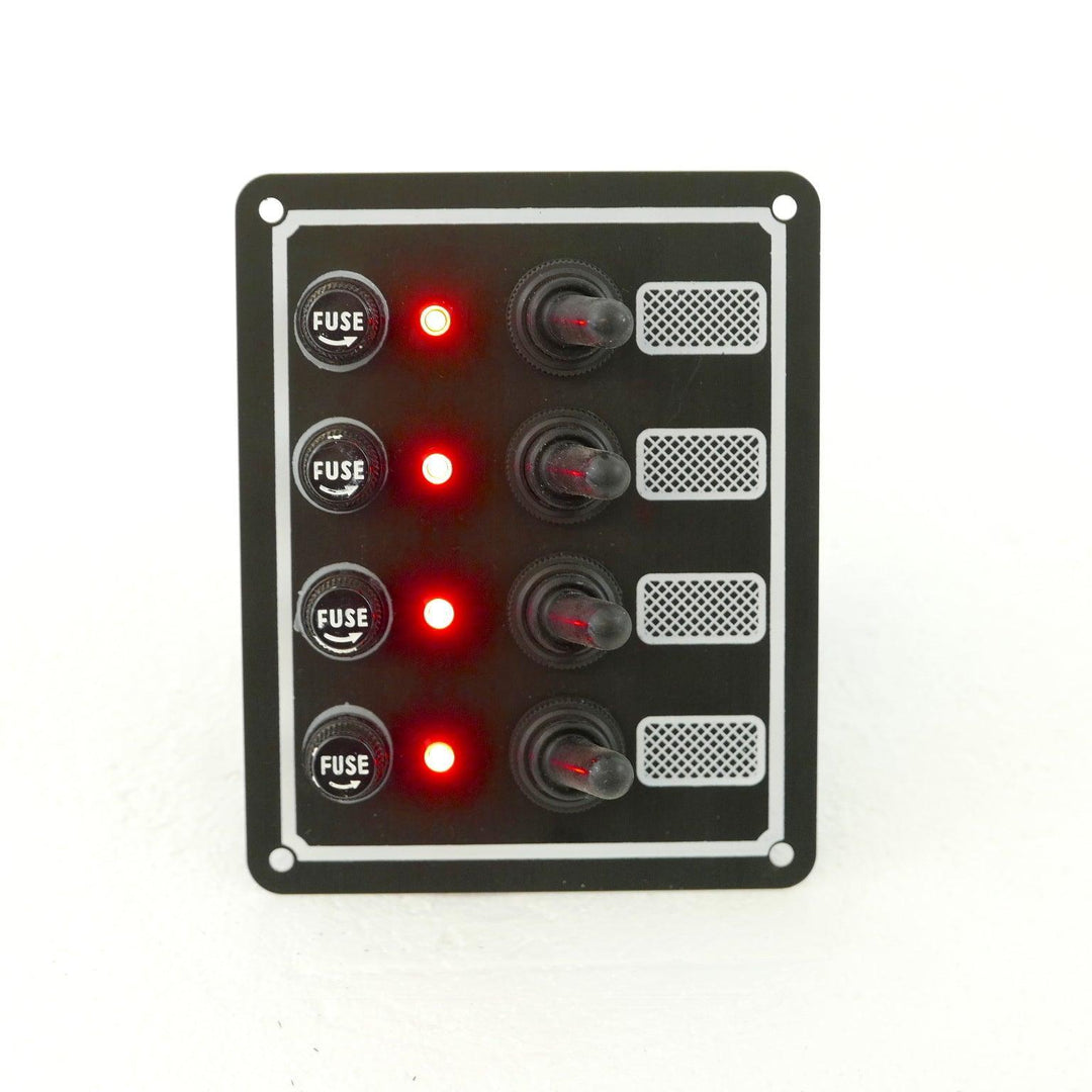 Switch Panel with Fuse and Toggle switch 4 Gang, 12V - 4Boats