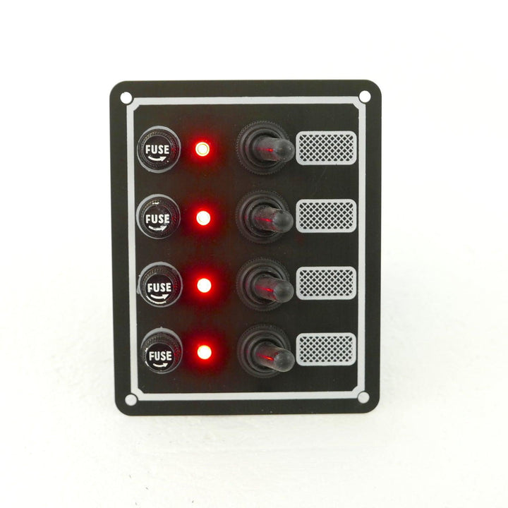 Switch Panel with Fuse and Toggle switch 4 Gang, 12V - 4Boats