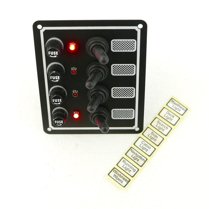 Switch Panel with Fuse and Toggle switch 4 Gang, 12V - 4Boats