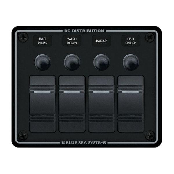 4-Pos IP66 Waterproof Horizontal C/B Panel Blue Sea, Black - 4Boats