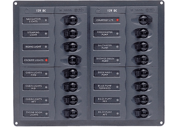 BEP 12V DC Circuit Breaker Panel 16 Way - Square - No Meters - 4Boats