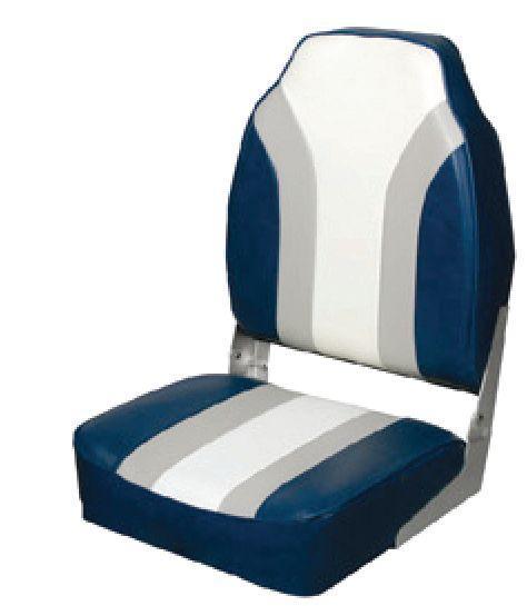 Highback Folding Seat - Grey/Blue/White (S/S 316 Fittings) - 4Boats