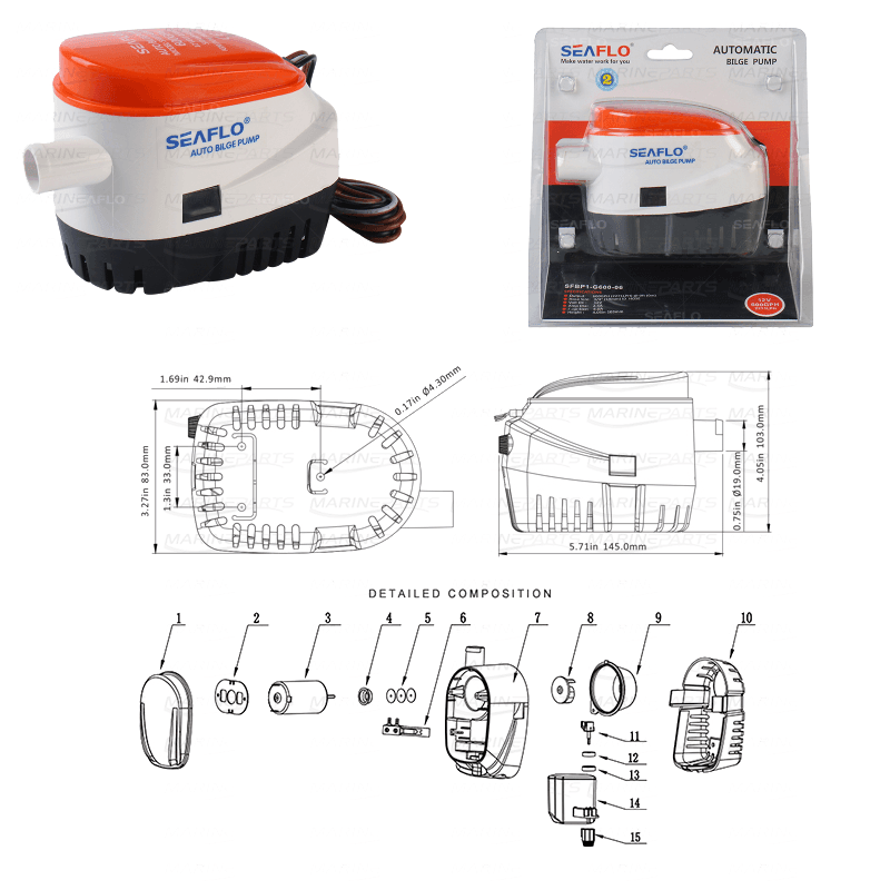 Summergible bilge pump auto 750gph 12v Outboard Boat Rib - 4Boats
