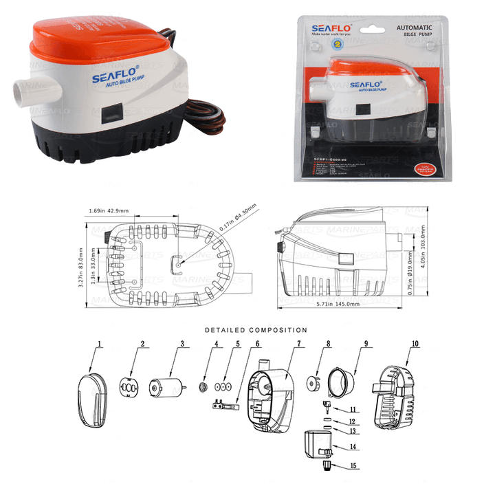 Summergible bilge pump auto 750gph 12v Outboard Boat Rib - 4Boats
