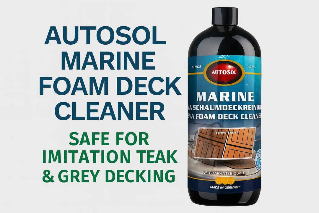 Autosol Marine Foam Deck Cleaner bottle for boat decks, safe for imitation teak and grey decking