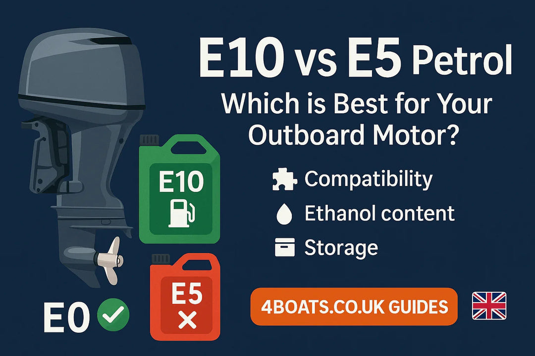 E10 vs E5 petrol comparison for outboard motor, fuel cans and compatibility tips by 4Boats UK