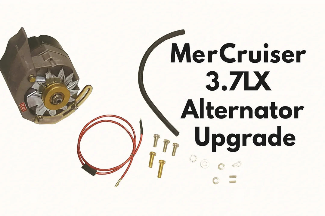 MerCruiser 3.7LX alternator conversion kit with wiring, bolts, and marine hardware from 4Boats.