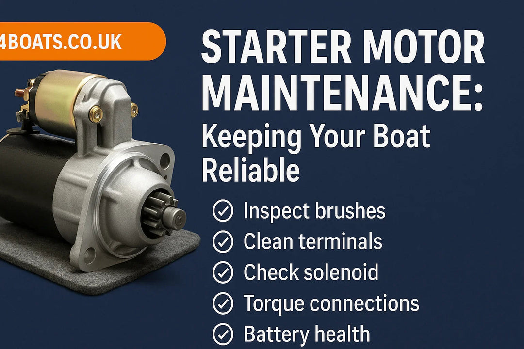 Boat starter motor maintenance tips graphic, 4Boats UK, marine parts and accessories