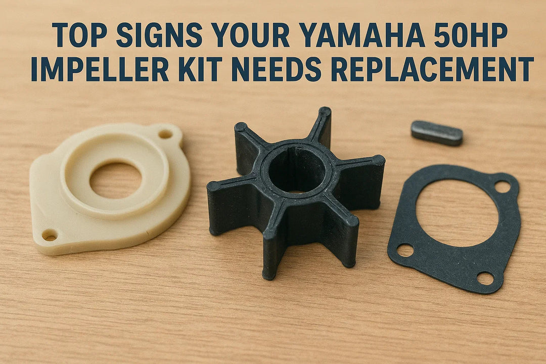 Yamaha 50hp outboard impeller kit parts on wood, 4Boats UK marine accessories