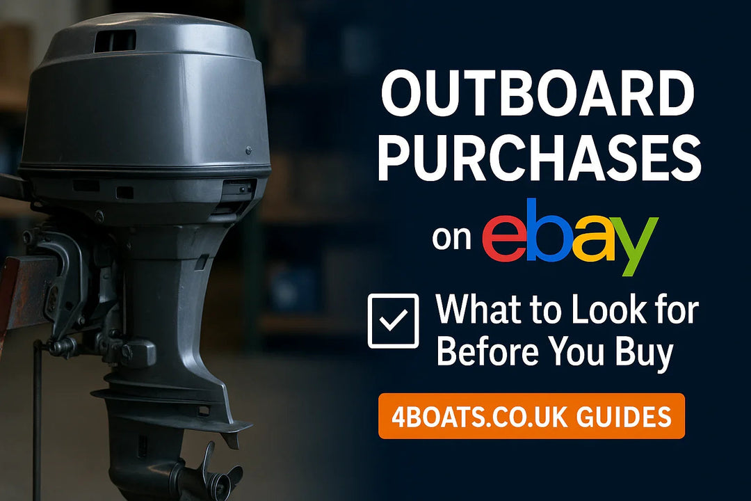 Used outboard motor with guide text about buying outboards on eBay at 4Boats UK.
