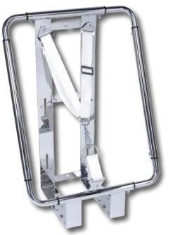 Stainless steel vertical deck mount boat cradle with safety strap by 4Boats UK
