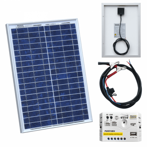 12V solar panel kit with charge controller and cables for caravan, motorhome, boat battery
