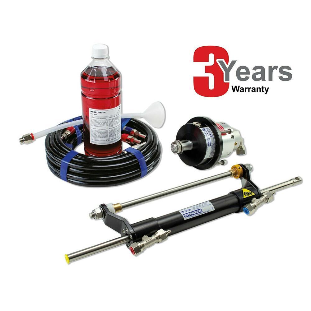 Hydrodrive hydraulic steering kit with fluid, hoses, and cylinder for boats, 3-year warranty
