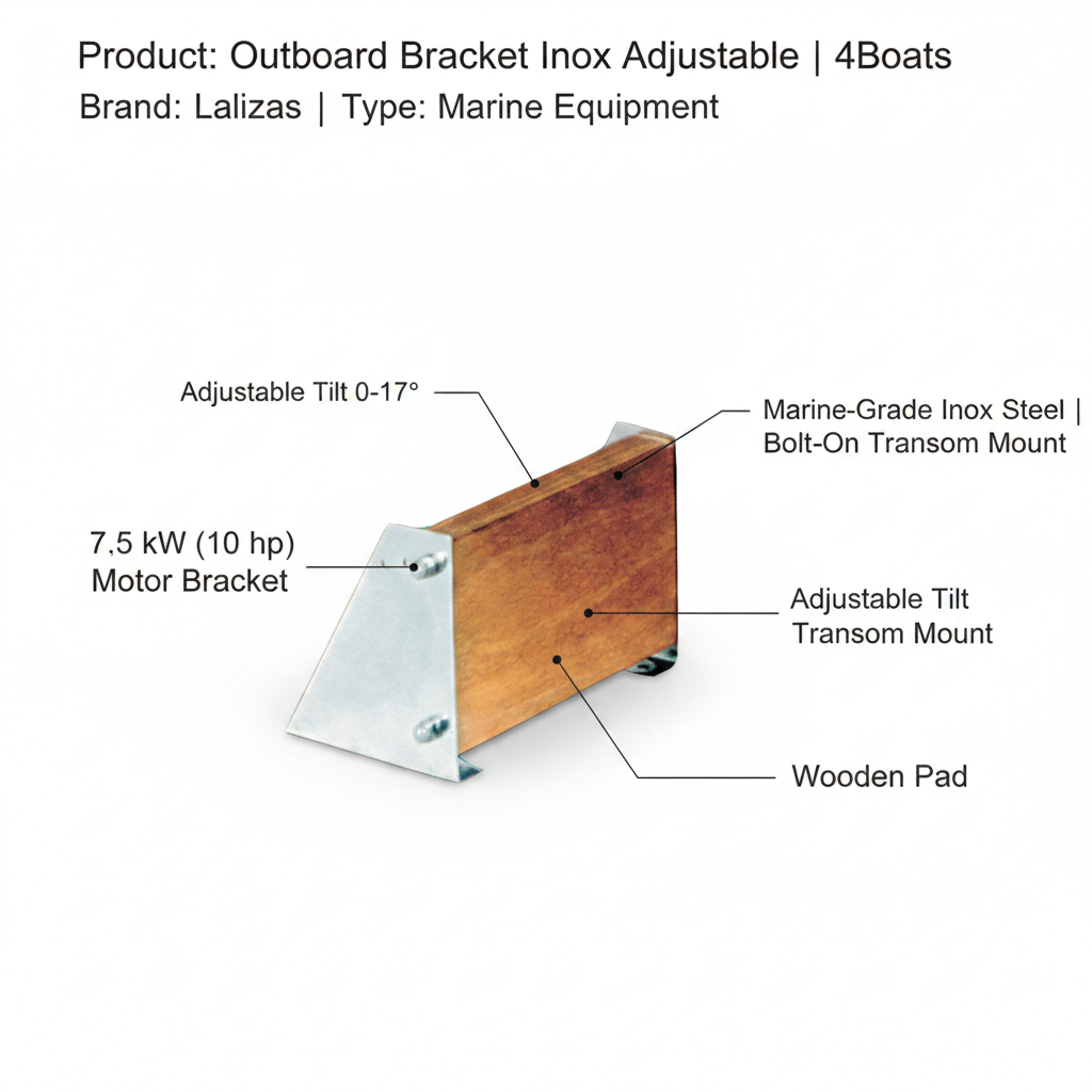 Outboard Bracket Inox Adjustable 0-17° with Wooden Pad | 4Boats - Technical specification image 2
