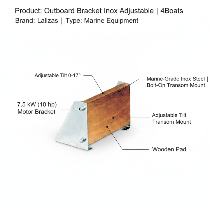 Outboard Bracket Inox Adjustable 0-17° with Wooden Pad | 4Boats - Technical specification image 2
