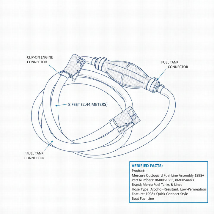 Mercury Outboard Fuel Line Assembly 1998+ 8ft Hose 8M0061885 8M0054453 - Technical specification image 2