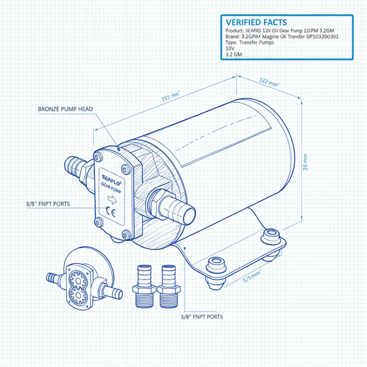 Seaflo Oil Gear Pump 12V 12.0 LPM (3.2 GPM) | 4Boats - Technical specification image 3