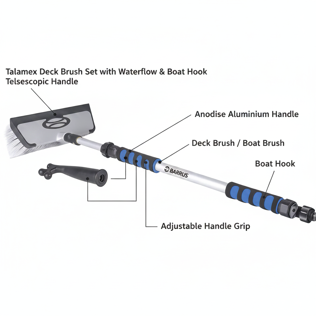 Talamex Deck Brush Set with Waterflow & Boat Hook Telescopic Handle - Technical specification image 2