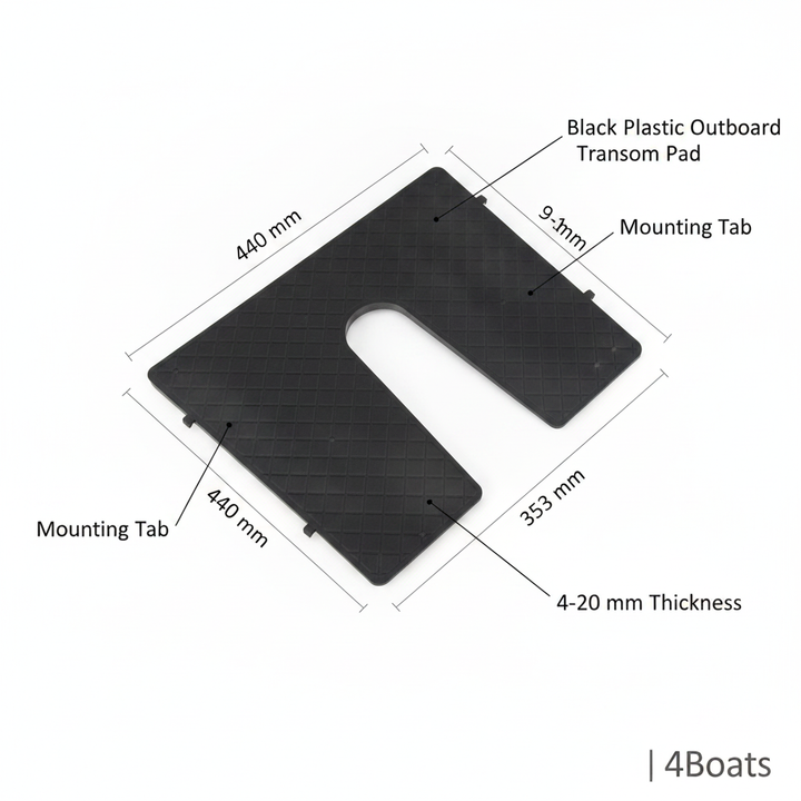 Black Plastic Outboard Transom Pad 440×353 mm - 4-20 mm | 4Boats - Technical specification image 2