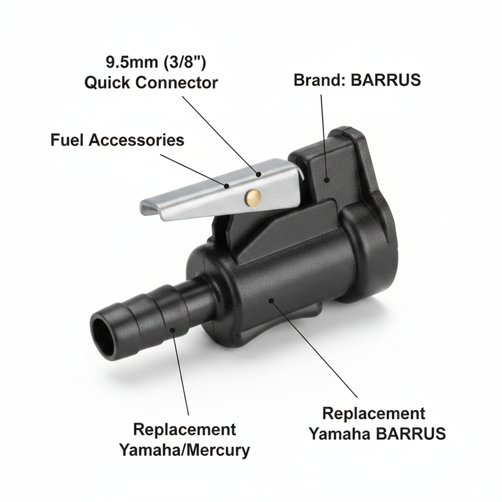 Replacement Yamaha/Mercury 9.5mm (3/8") Quick Connector with SS Ball - Technical specification image 2