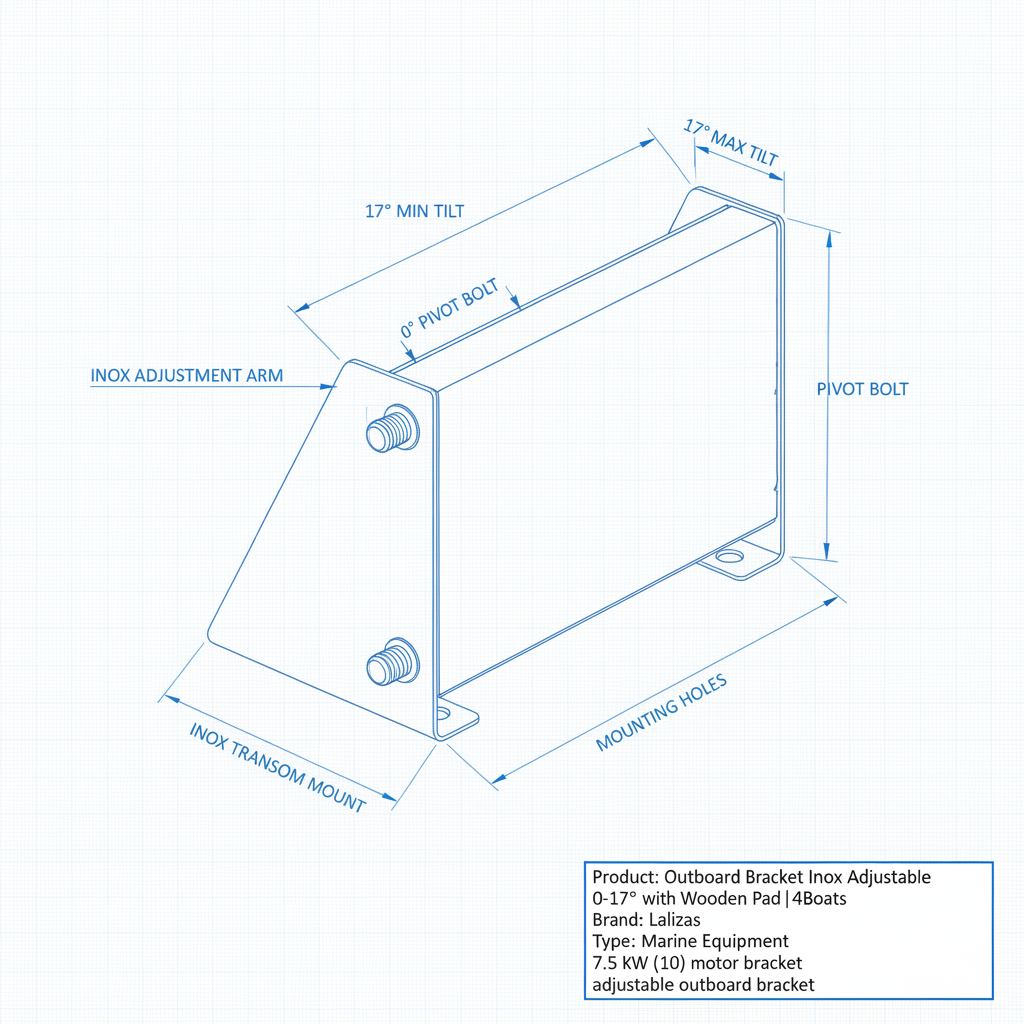 Outboard Bracket Inox Adjustable 0-17° with Wooden Pad | 4Boats - Technical specification image 3