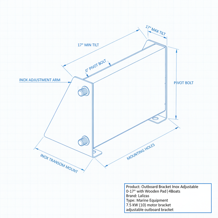 Outboard Bracket Inox Adjustable 0-17° with Wooden Pad | 4Boats - Technical specification image 3