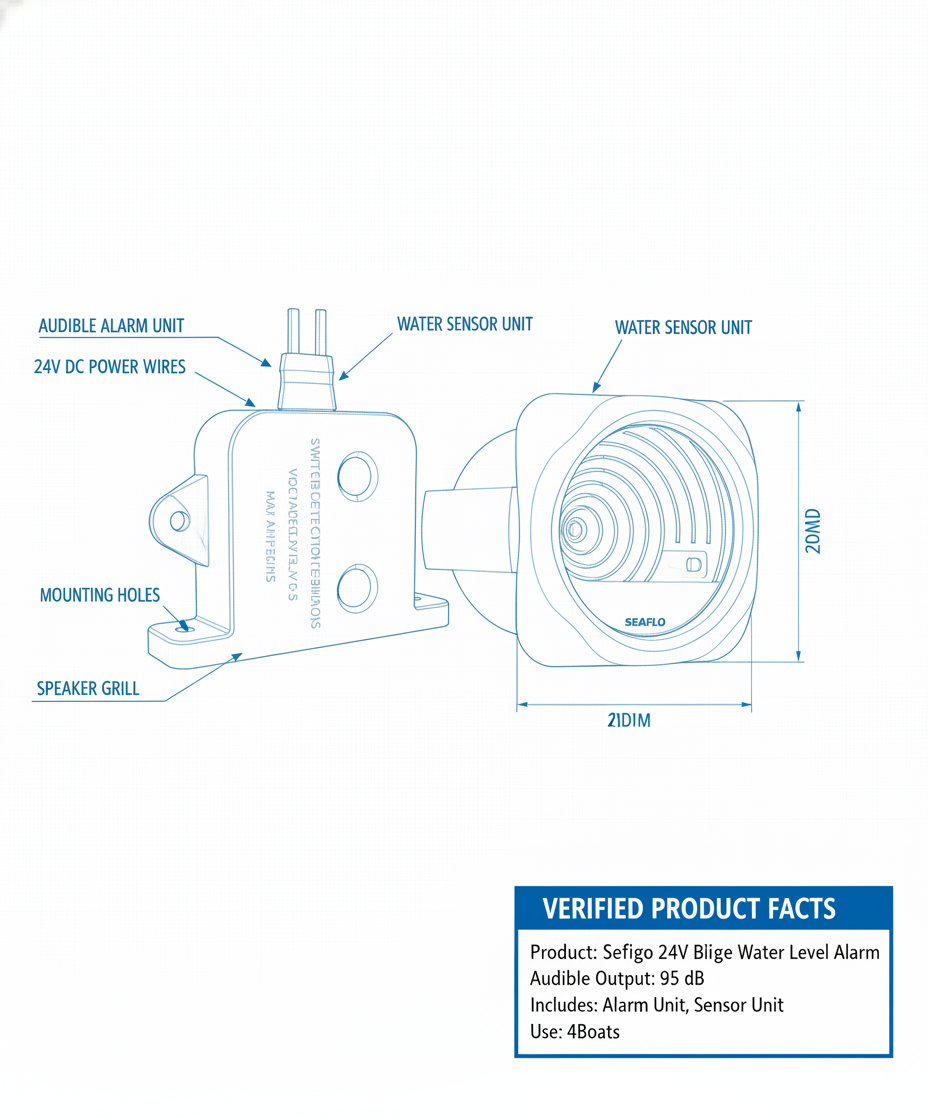 Seaflo  Bilge 24V Bilge Water Level Alarm — 95 dB Audibl | 4Boats - Technical specification image 3