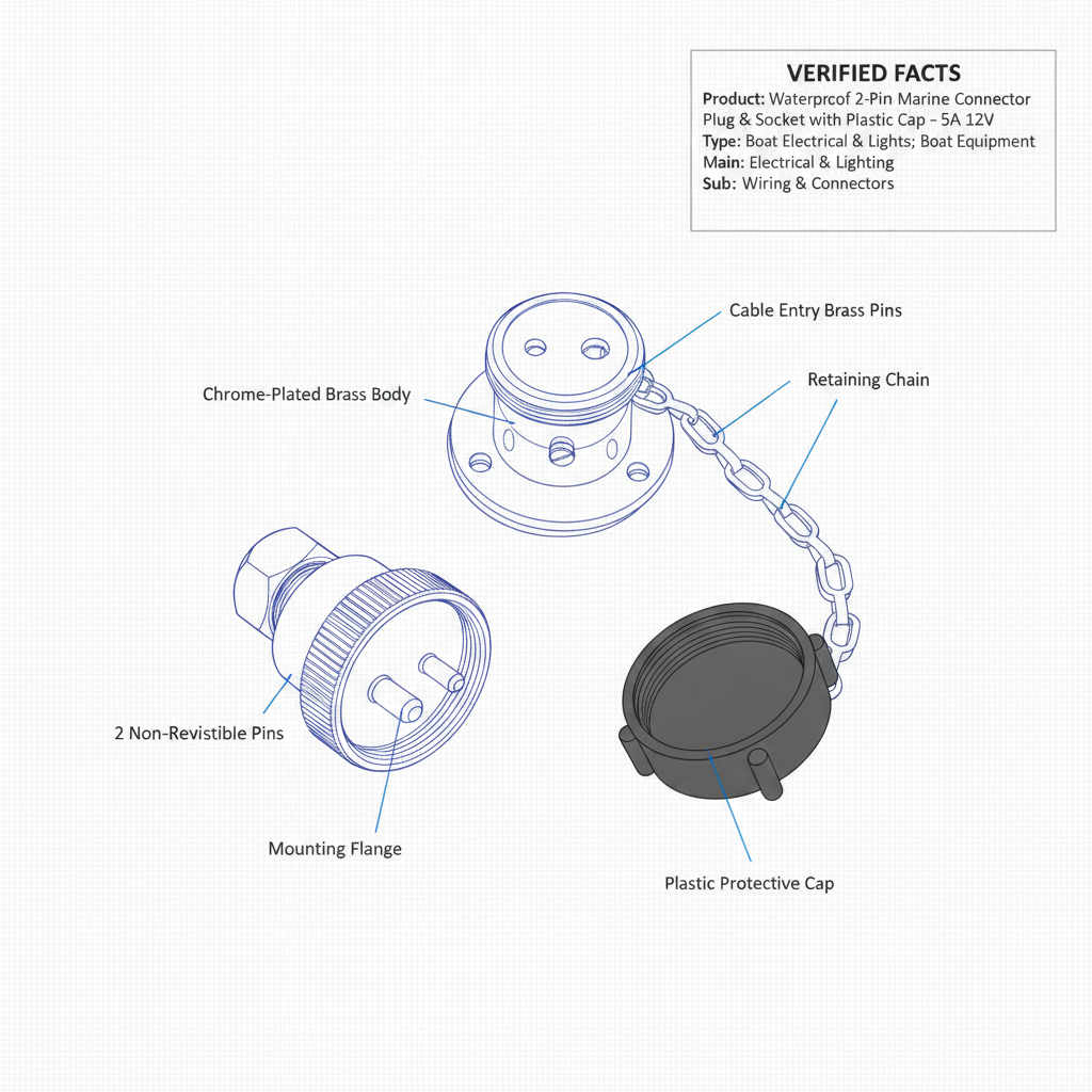 Waterproof 2-Pin Marine Deck Connector Plug & Socket with Plastic Cap - 5A 12V - Technical specification image 3
