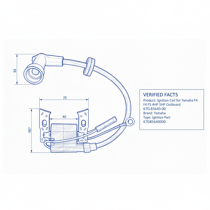Ignition Coil for Yamaha F4 F5 4HP 5HP Outboard 67D-85640-00 670-85640-00 - Technical specification image 3