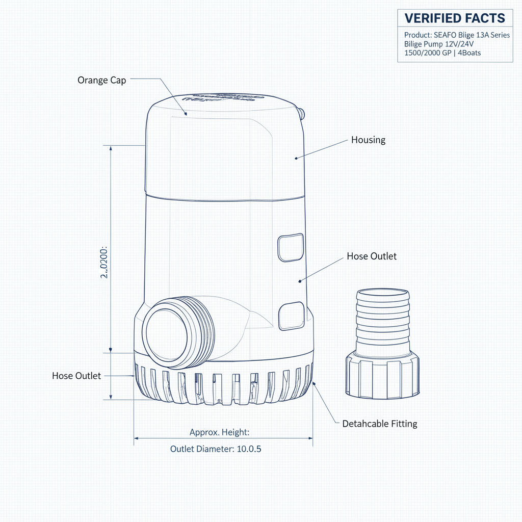 SEAFLO Bilge 13A Series Bilge Pump 12V/24V 1500/2000 GP | 4Boats - Technical specification image 2