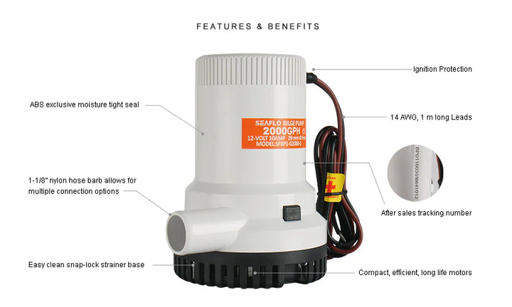 SEAFLO 24V 2000GPH Marine Bilge Pump Non-Automatic SFBP2-G2000-01
