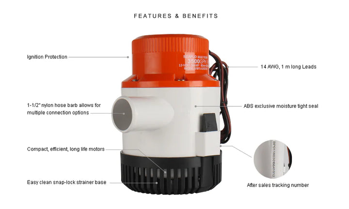 SEAFLO 24V 3000 GPH Submersible Bilge Pump Non-Automatic 01 Series BP2G300001